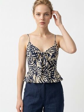 Patrons Of Peace Juniors Small Yellow Blue Tropical Cut Out Crop Top Peplum